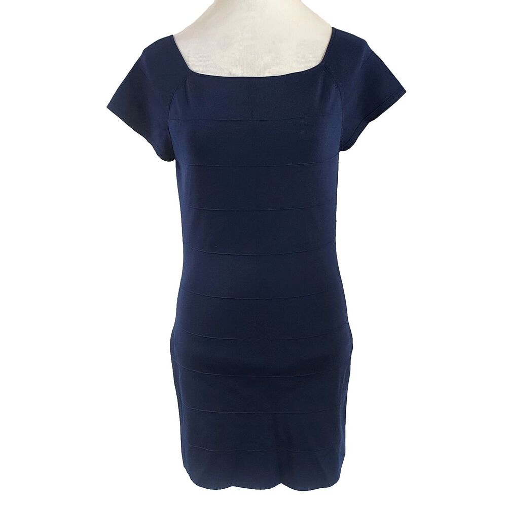 Max Studio Sheath Mini Dress Womens Size XL Stretch Navy Blue Short Sleeves